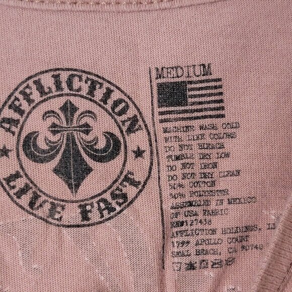 Affliction Womens Alchemy Foiled Velvet Graphic Spellout Braided Sides Shirt Med - Picture 11 of 11